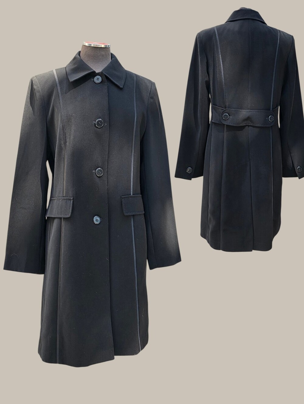 Gallery Black  Pea Coat with Piped Detail
